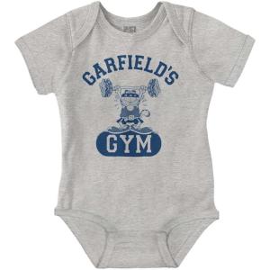 Brisco Brands Funny Retro Cartoon Garfield’s Gym Baby Romper Boys or Girls(Heather)