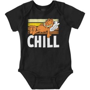 Brisco Brands Funny Retro Garfield Cartoon Chill Baby Romper Boys or Girls(Black)