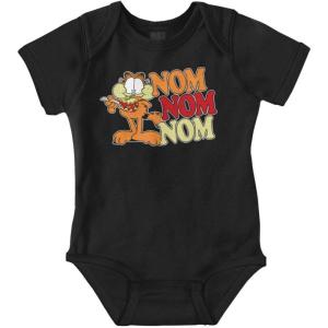 Brisco Brands Funny Retro Garfield Cartoon Nom Nom Baby Romper Boys or Girls(Black)
