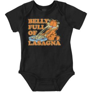 Brisco Brands Garfield Cartoon Full of Lasagna Baby Romper Boys or Girls(Black)