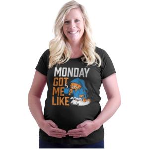 Womens Maternity Funny Garfield Cartoon Hates Mondays T Shirt Tee(Black)