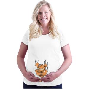 Womens Maternity Funny Garfield Cartoon Scratching Cat T Shirt Tee