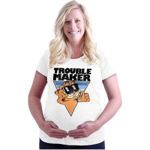 Womens Maternity Funny Garfield Cartoon Troublemaker T Shirt Tee