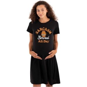 Womens Maternity Funny Garfield Sarcasm Served All Day Pregnancy Dress(Black)