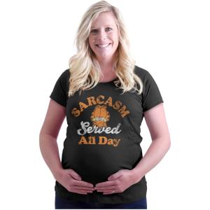 Womens Maternity Funny Garfield Sarcasm Served All Day T Shirt Tee(Black)