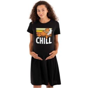 Womens Maternity Funny Retro Garfield Cartoon Chill Pregnancy Dress(Black)