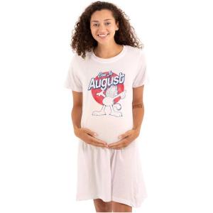 Womens Maternity Garfield Cartoon Cat Due in August Pregnancy Dress(White)