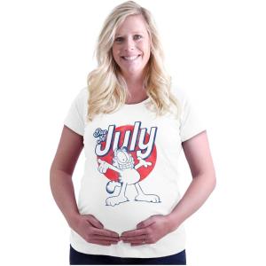 Womens Maternity Garfield Cartoon Cat Due in July T Shirt Tee