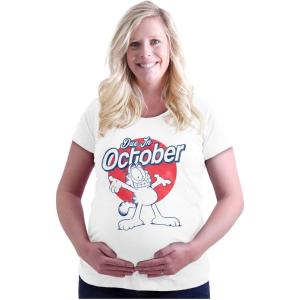 Womens Maternity Garfield Cartoon Cat Due in October T Shirt Tee