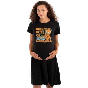 Womens Maternity Garfield Cartoon Full of Lasagna Pregnancy Dress(Black)