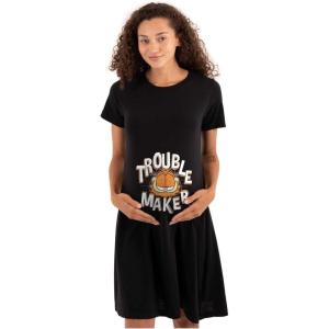 Womens Maternity Garfield Cartoon Funny Troublemaker Pregnancy Dress(Black)