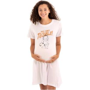 Womens Maternity Garfield Cartoon Here Comes Trouble Pregnancy Dress(White)