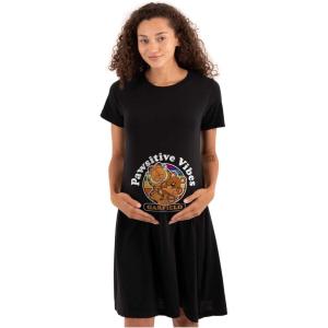 Womens Maternity Garfield Cartoon Positive Vibes Pregnancy Dress(Black)