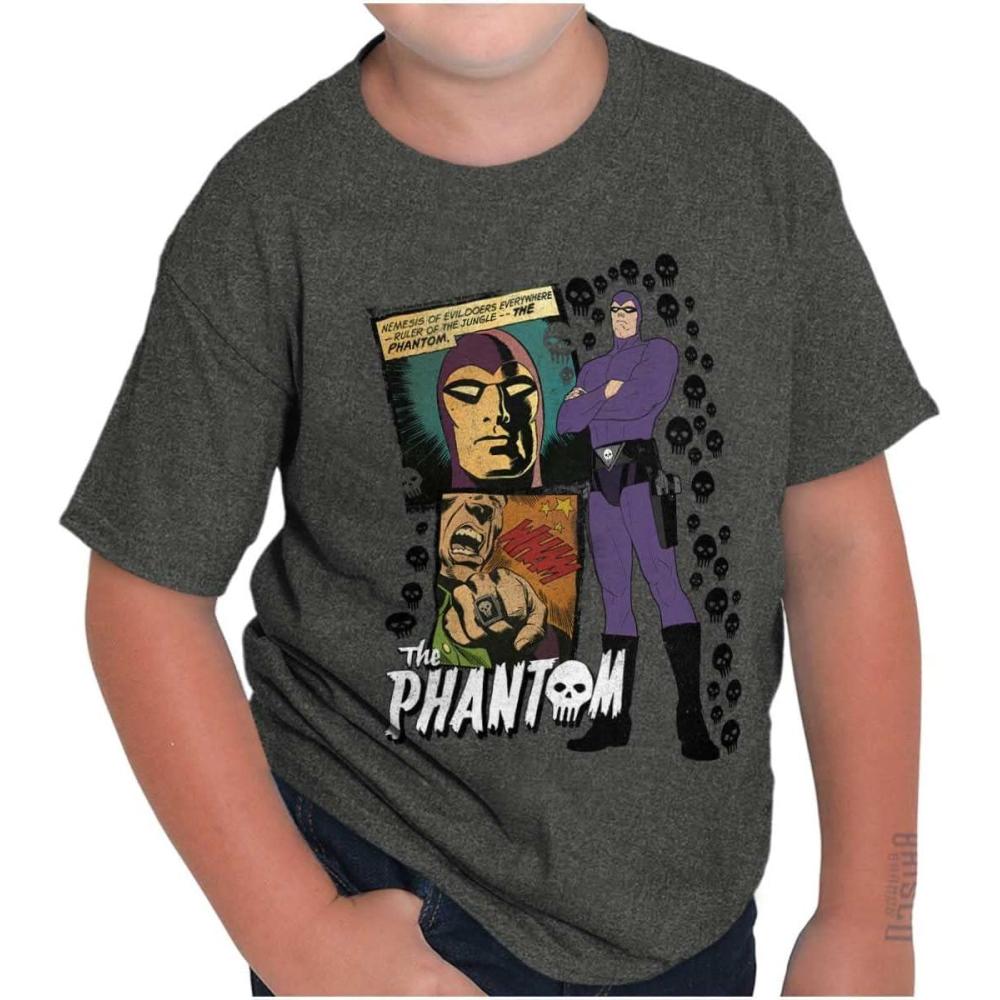 imageBrisco Brands The Phantom Retro Comic Book Panel Crewneck T Shirts Boy GirlDark Heather