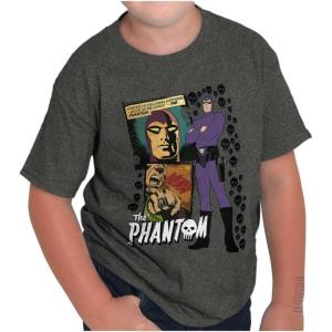 Brisco Brands The Phantom Retro Comic Book Panel Crewneck T Shirts Boy Girl(Dark Heather)