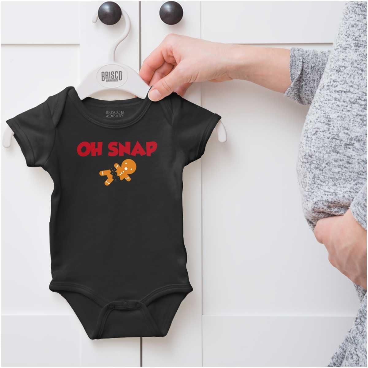 imageBrisco Brands Christmas Oh Snap Gingerbread Man Baby Romper Boys or GirlsBlack