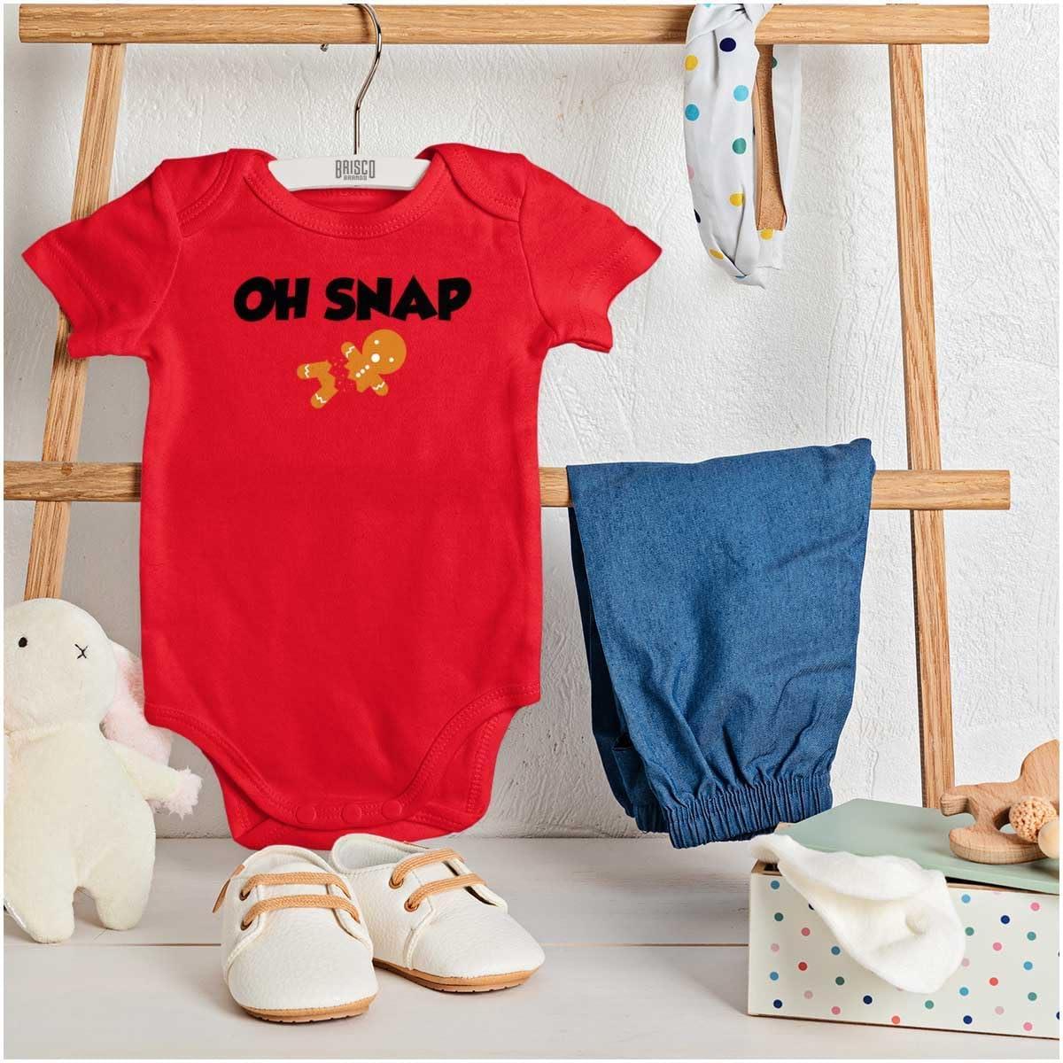 imageBrisco Brands Christmas Oh Snap Gingerbread Man Baby Romper Boys or GirlsRed