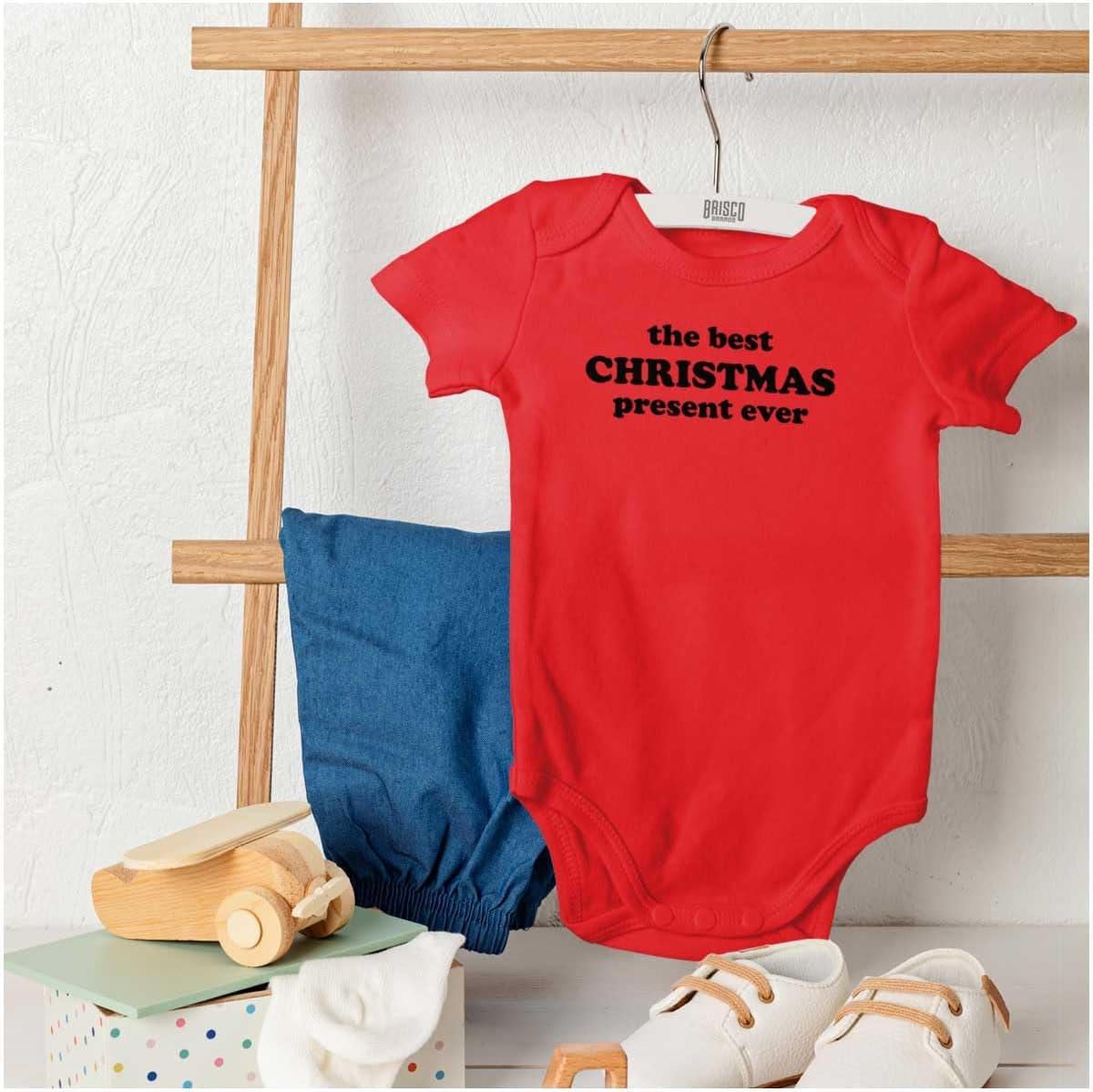 imageBrisco Brands Cute First Christmas Annoucement Baby Romper Boys or GirlsRed