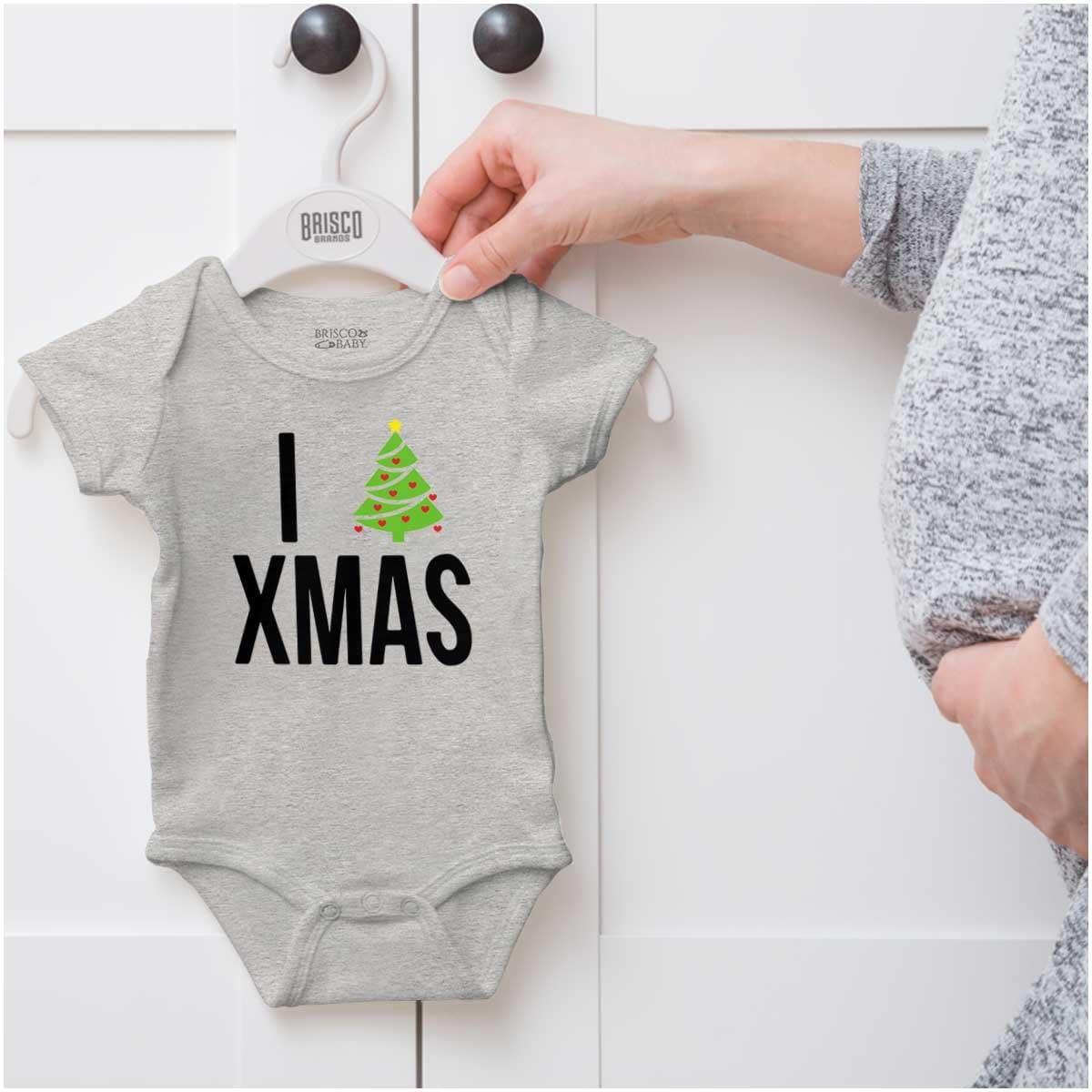 imageBrisco Brands Xmas I Love Christmas Merry Baby Romper Boys or GirlsHeather