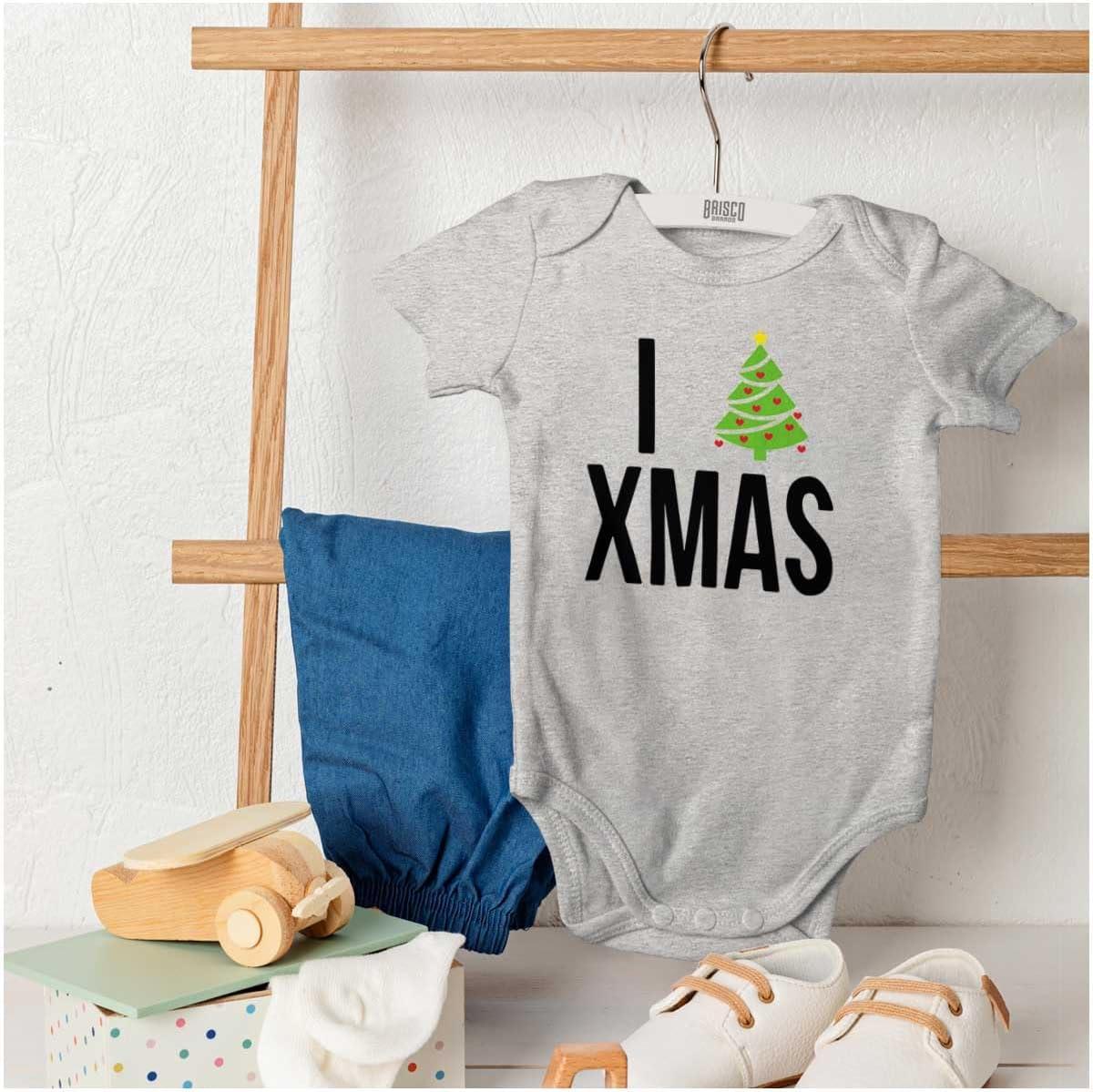 imageBrisco Brands Xmas I Love Christmas Merry Baby Romper Boys or GirlsHeather