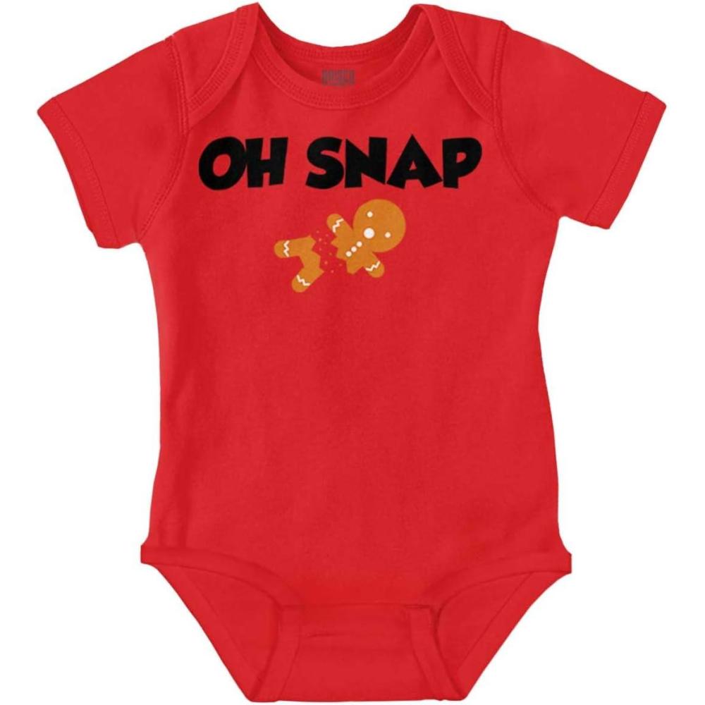 imageBrisco Brands Christmas Oh Snap Gingerbread Man Baby Romper Boys or GirlsRed