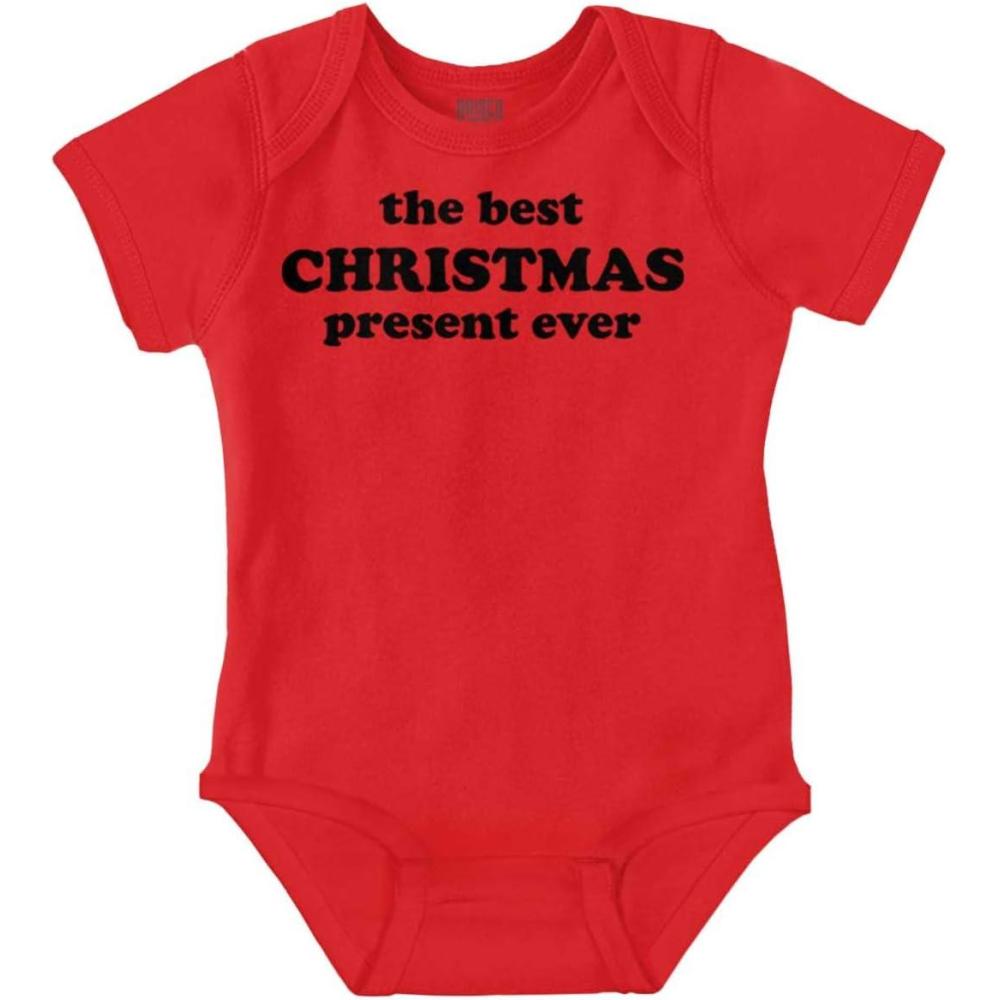 imageBrisco Brands Cute First Christmas Annoucement Baby Romper Boys or GirlsRed