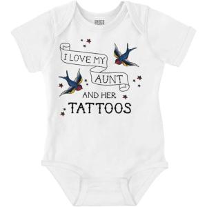 Brisco Brands Cool Tattooed Aunt Cute Niece Nephew Baby Romper Boys or Girls(White)