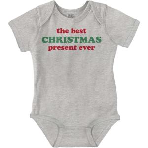 Brisco Brands Cute First Christmas Annoucement Baby Romper Boys or Girls(Heather)