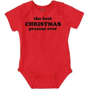 Brisco Brands Cute First Christmas Annoucement Baby Romper Boys or Girls(Red)