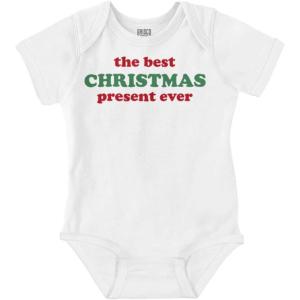 Brisco Brands Cute First Christmas Annoucement Baby Romper Boys or Girls(White)