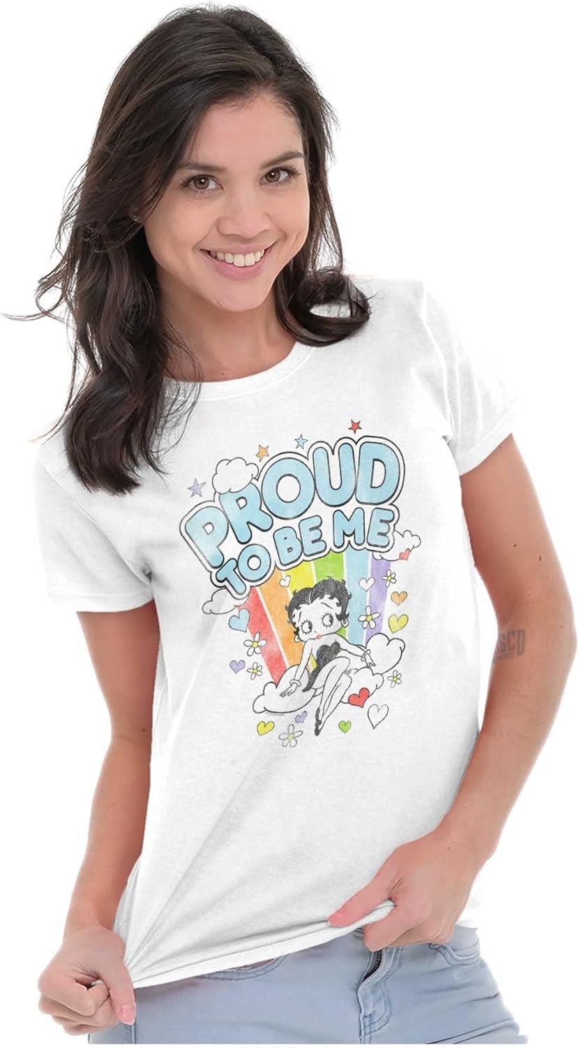 imageBetty Boop Rainbow Proud to Be Me Womens Slim Fit Graphic TeeWhite