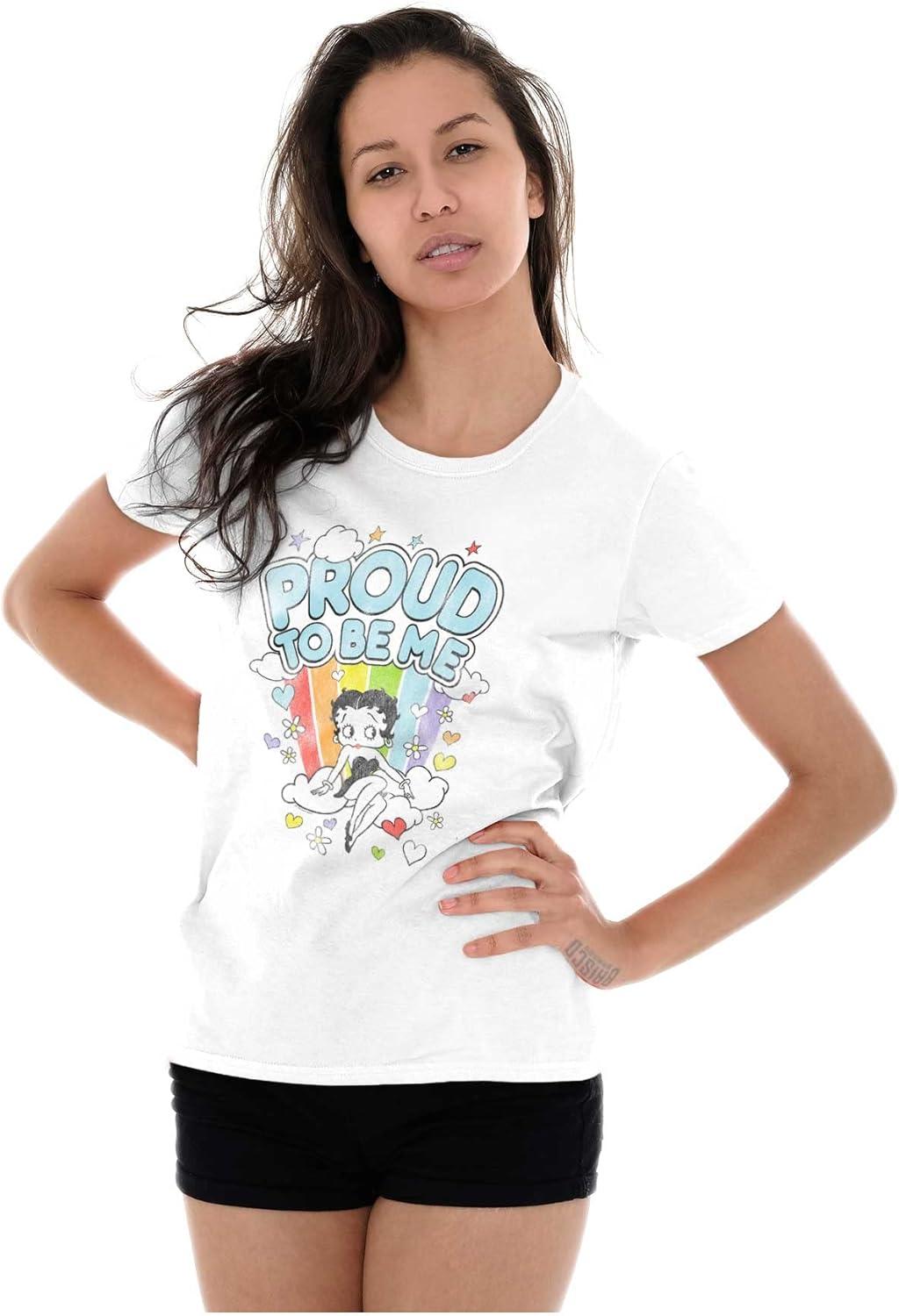 imageBetty Boop Rainbow Proud to Be Me Womens Slim Fit Graphic TeeWhite