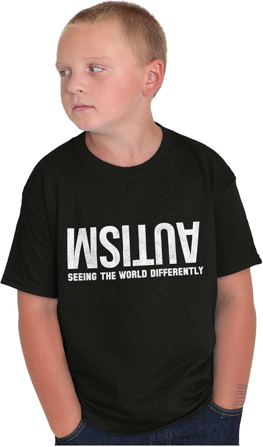 imageBrisco Brands Autism Seeing The World Differently Crewneck T Shirts Boy GirlBlack