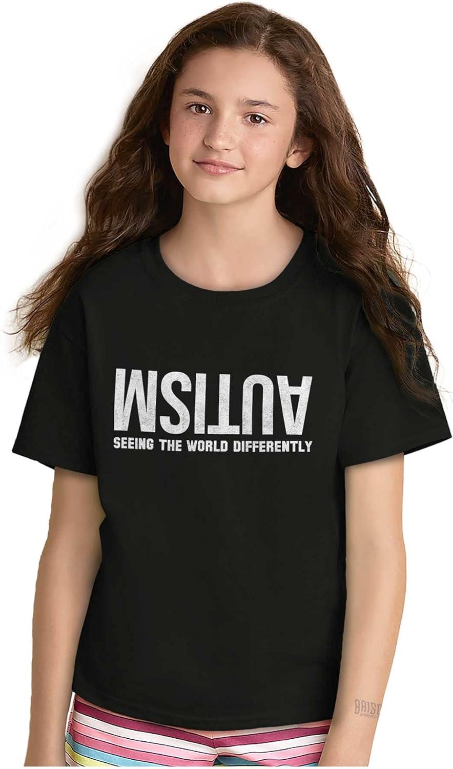 imageBrisco Brands Autism Seeing The World Differently Crewneck T Shirts Boy GirlBlack