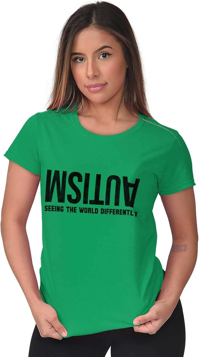 imageBrisco Brands Autism Seeing The World Differently Womens Slim Fit Graphic TeeIrish Green