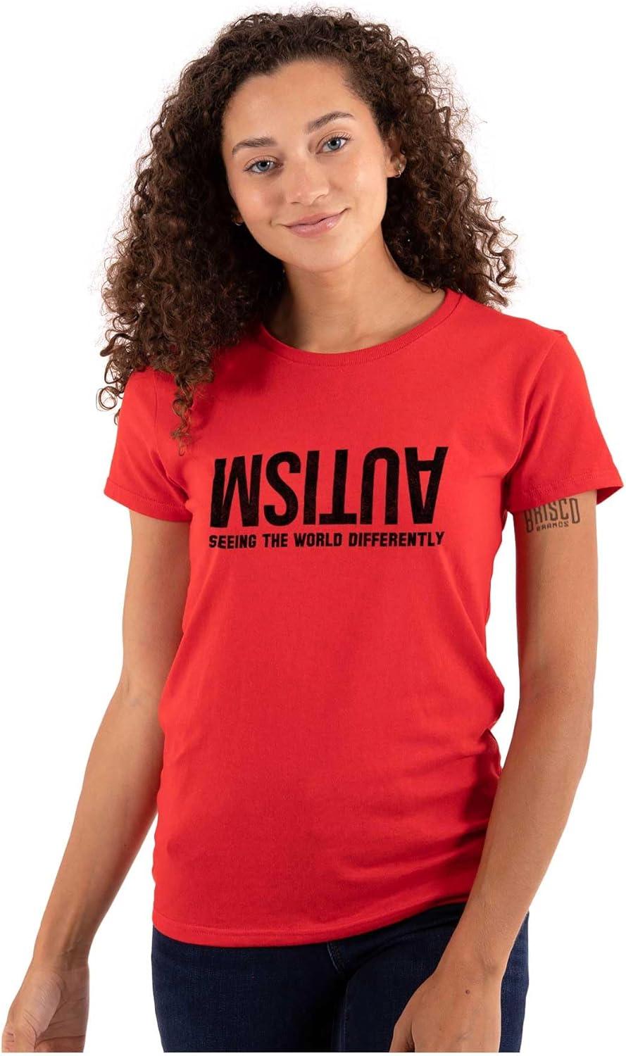 imageBrisco Brands Autism Seeing The World Differently Womens Slim Fit Graphic TeeRed
