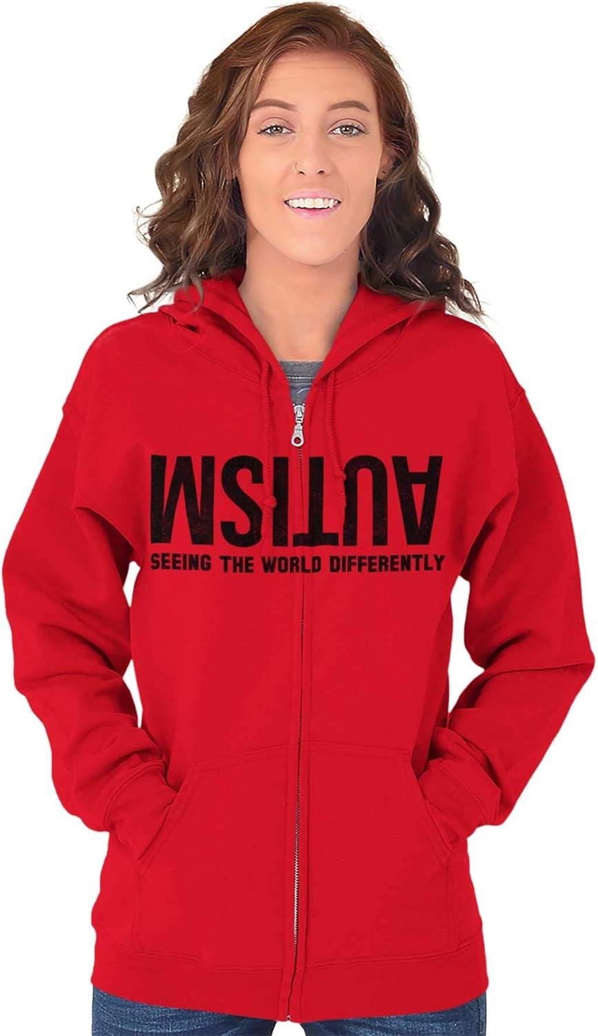 imageBrisco Brands Autism Seeing the World Differently Zip Up Hoodie Mens WomensRed