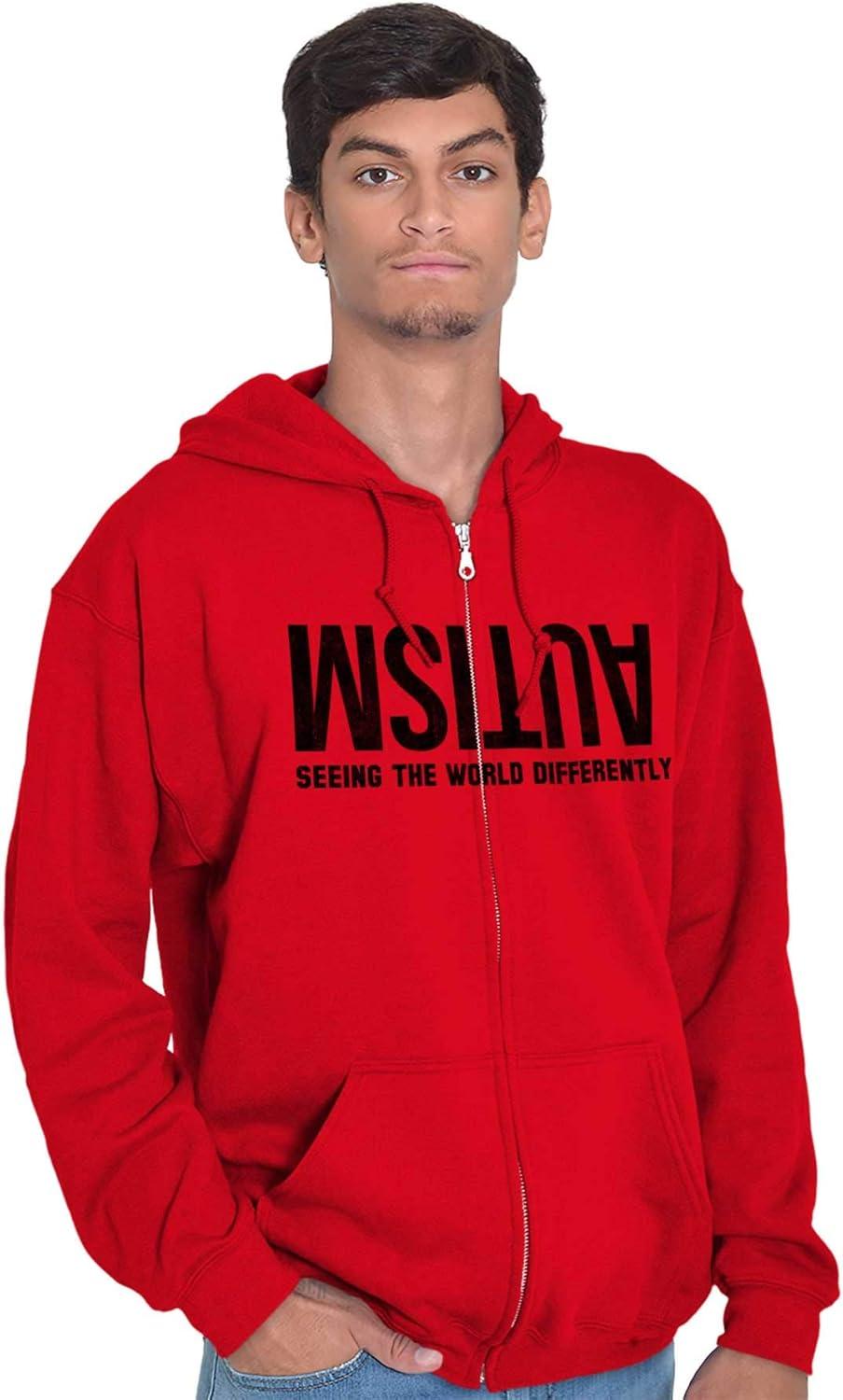 imageBrisco Brands Autism Seeing the World Differently Zip Up Hoodie Mens WomensRed