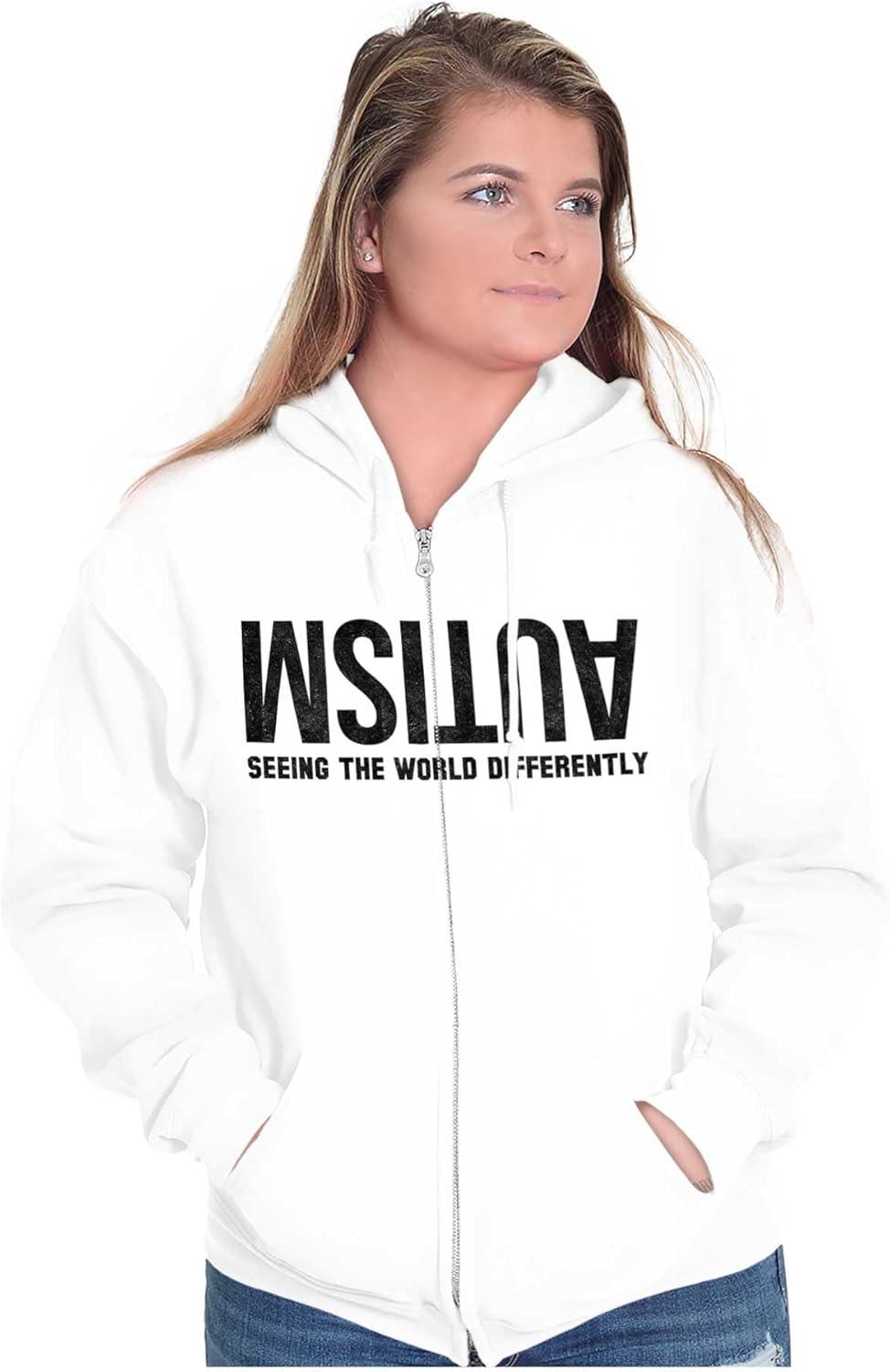 imageBrisco Brands Autism Seeing the World Differently Zip Up Hoodie Mens WomensWhite