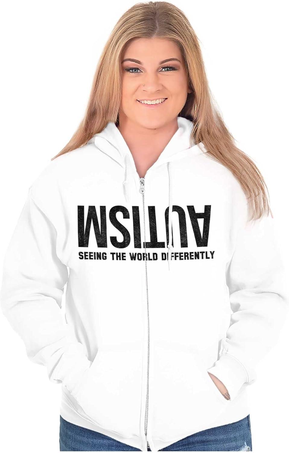 imageBrisco Brands Autism Seeing the World Differently Zip Up Hoodie Mens WomensWhite