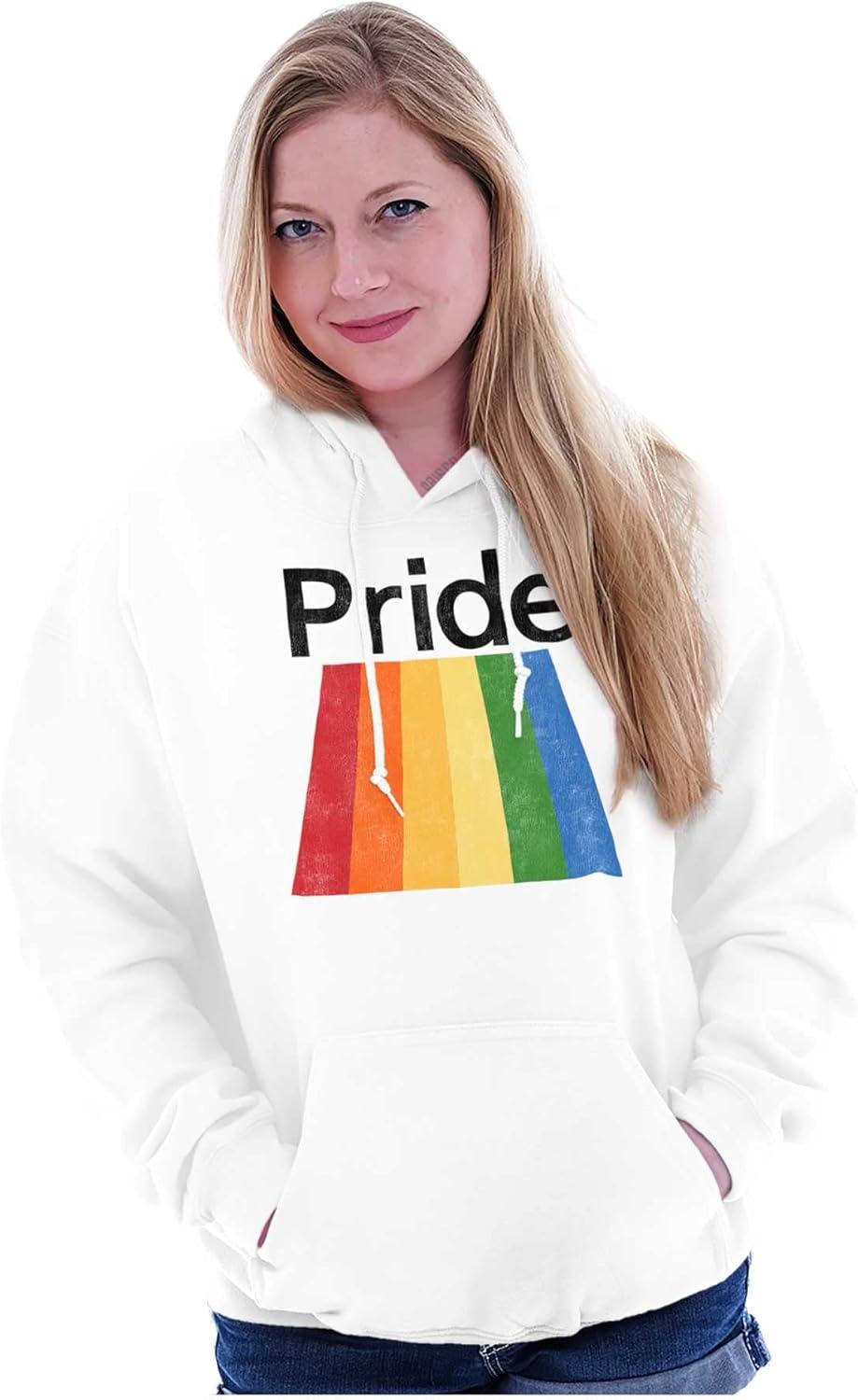 imageBrisco Brands Gay Rainbow Pride Flag LGBTQ Rights Hoodie Sweatshirt Women MenWhite