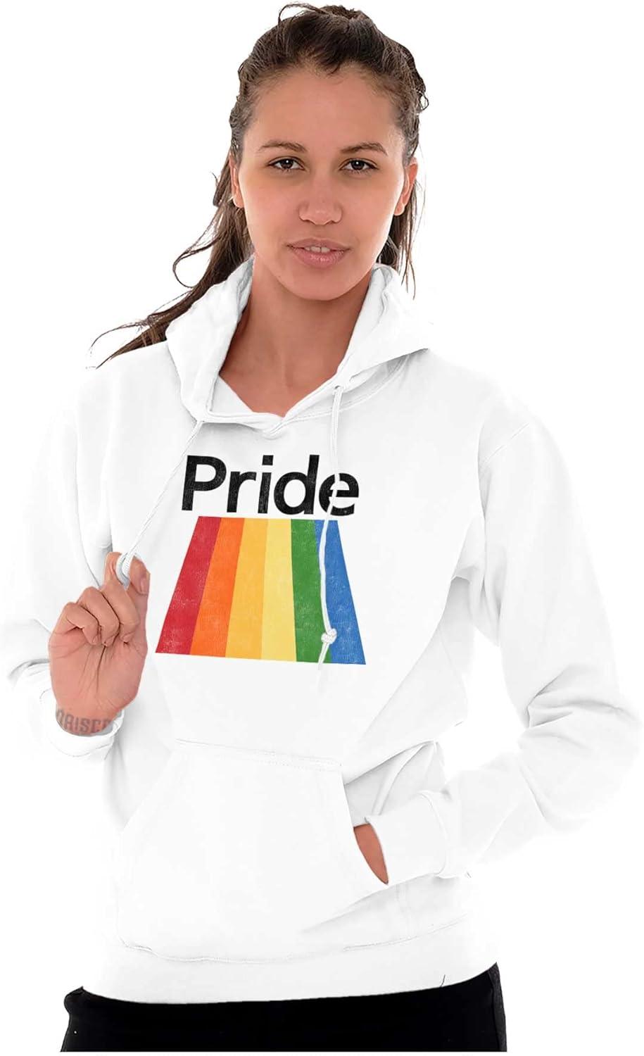 imageBrisco Brands Gay Rainbow Pride Flag LGBTQ Rights Hoodie Sweatshirt Women MenWhite