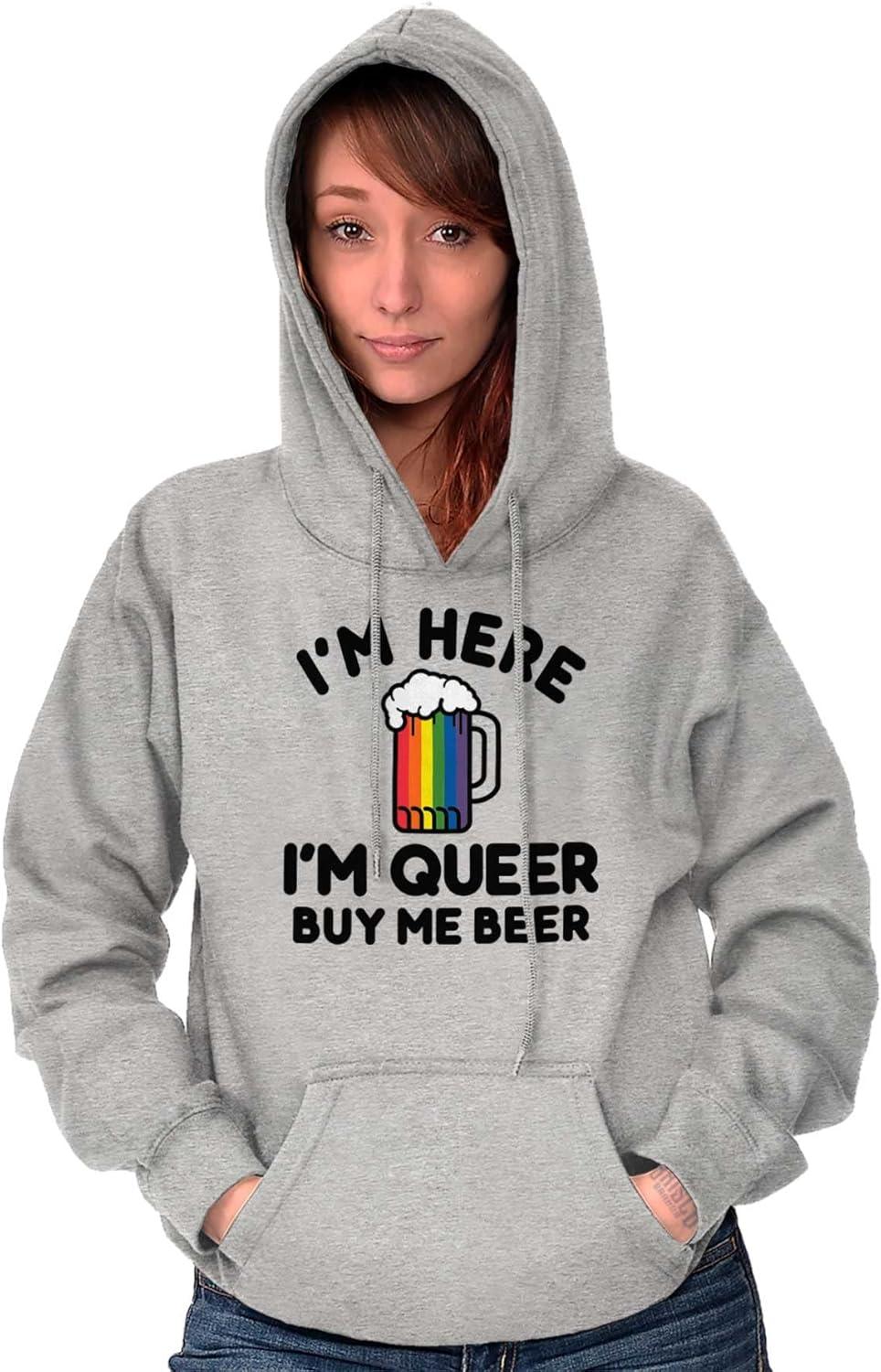 imageBrisco Brands Here Queer Buy Me Beer Funny Drinking Hoodie Sweatshirt Women MenSport Grey