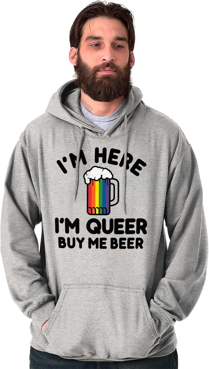imageBrisco Brands Here Queer Buy Me Beer Funny Drinking Hoodie Sweatshirt Women MenSport Grey