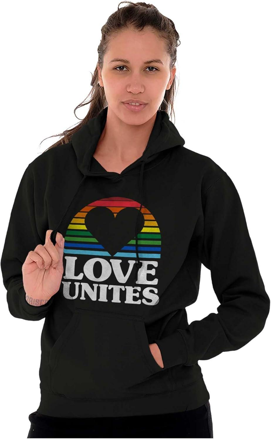 imageBrisco Brands Inspirational Love Unites Gay Rainbow Hoodie Sweatshirt WomenBlack