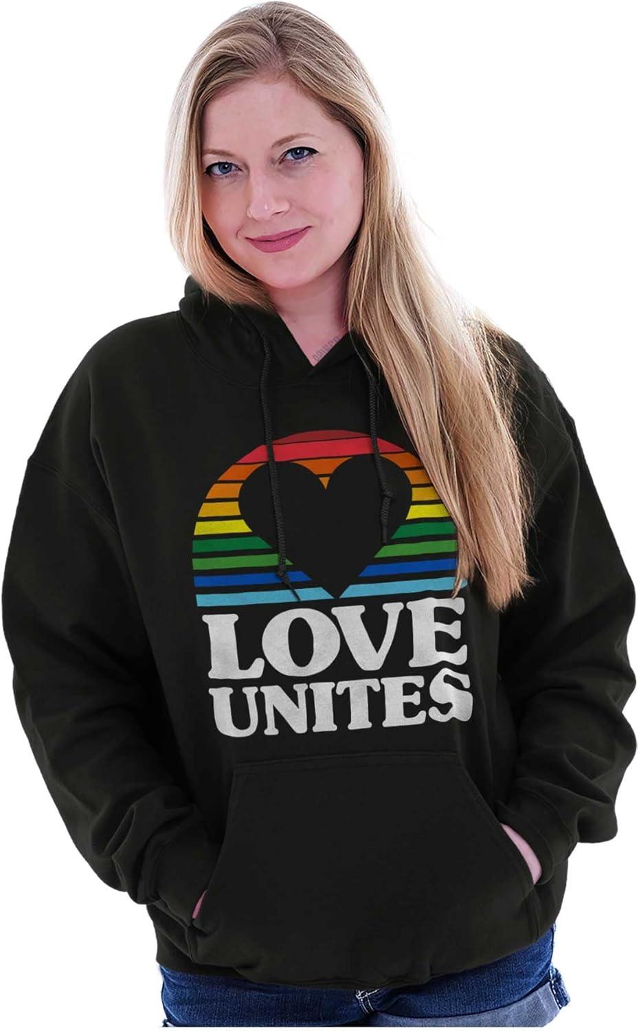 imageBrisco Brands Inspirational Love Unites Gay Rainbow Hoodie Sweatshirt WomenBlack