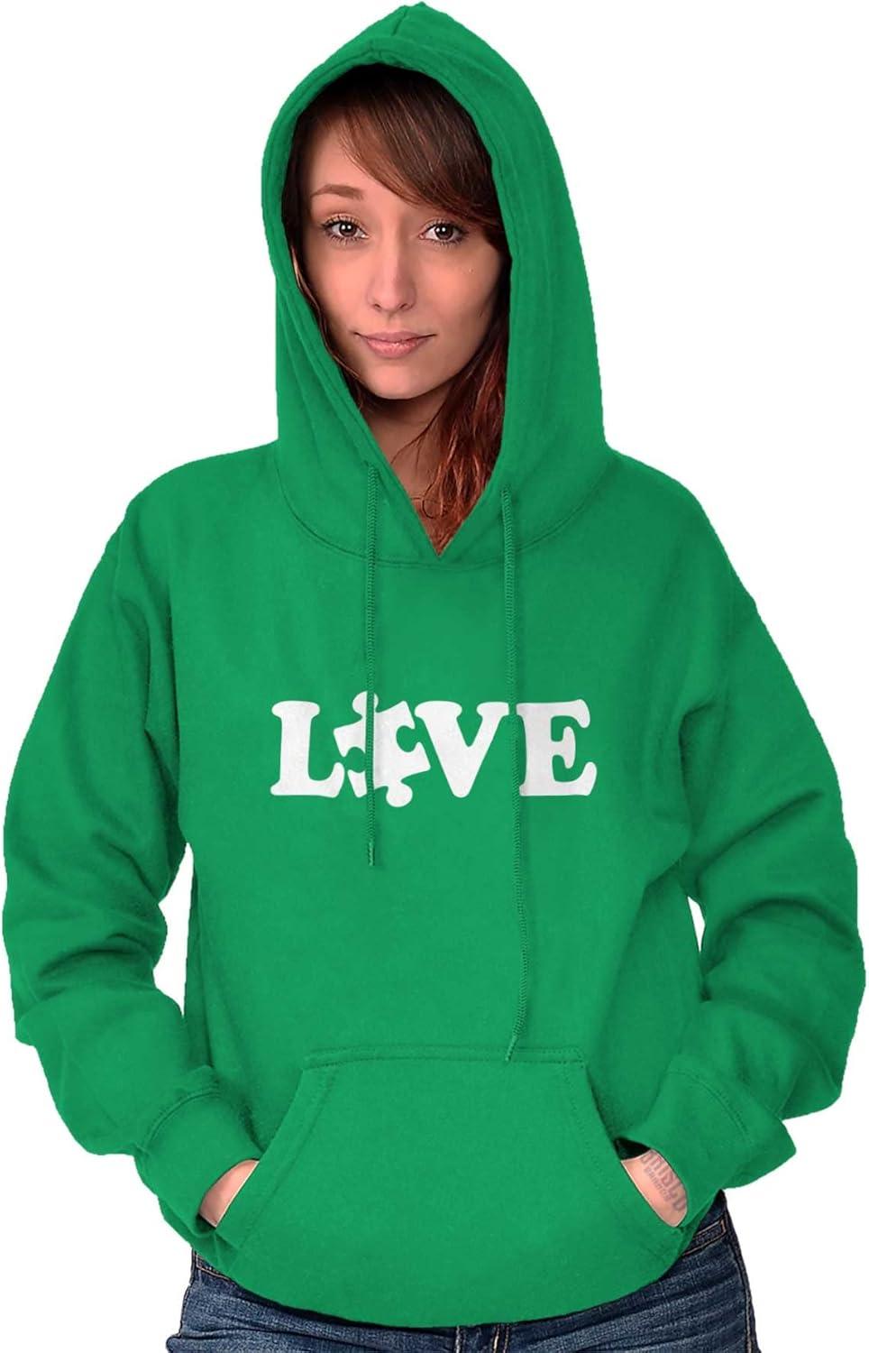 imageBrisco Brands Love Autism Awareness Puzzle Piece Hoodie Sweatshirt Women MenIrish Green