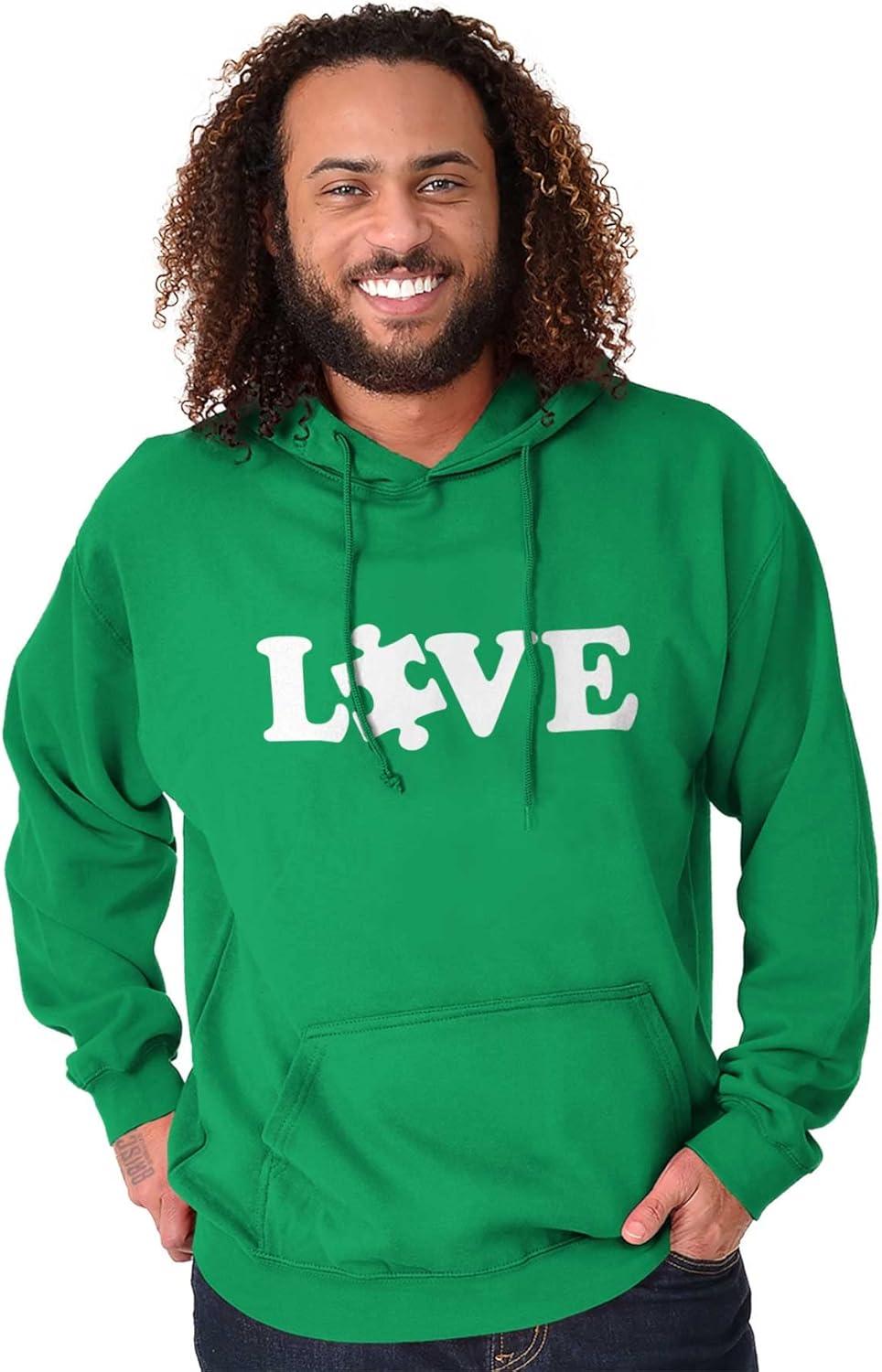 imageBrisco Brands Love Autism Awareness Puzzle Piece Hoodie Sweatshirt Women MenIrish Green