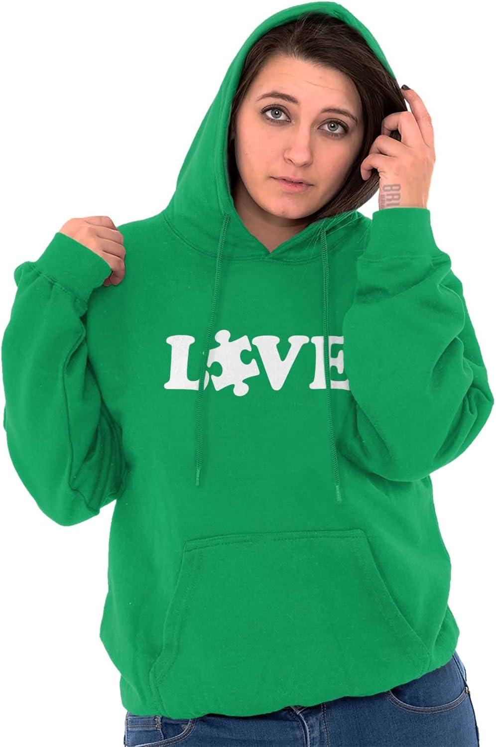 imageBrisco Brands Love Autism Awareness Puzzle Piece Hoodie Sweatshirt Women MenIrish Green
