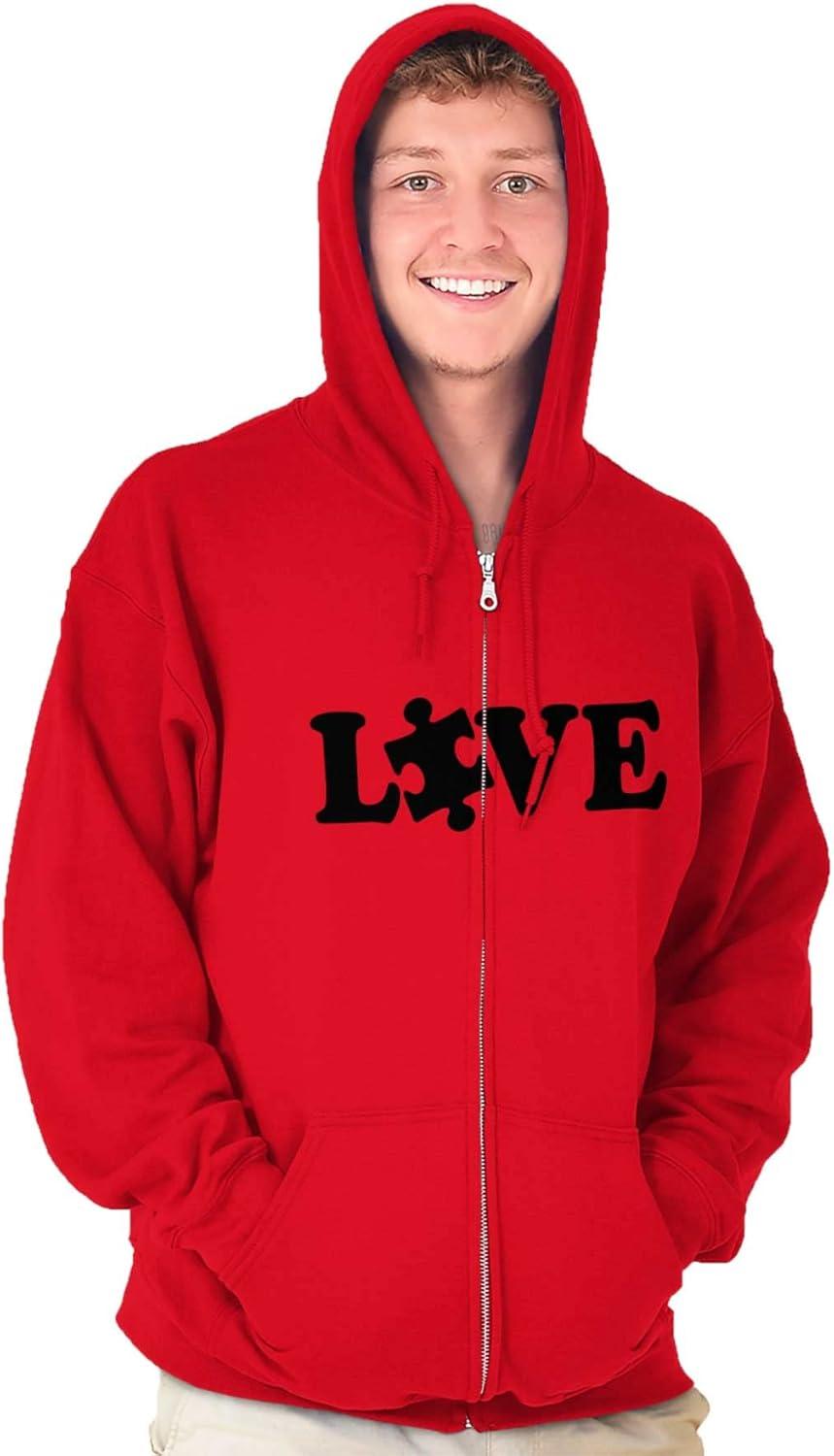 imageBrisco Brands Love Autism Awareness Puzzle Piece Zip Up Hoodie Mens WomensRed